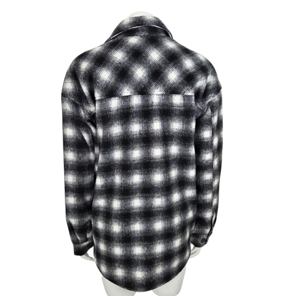 Thread & Supply Plaid Shacket Flannel Shirt Jacket NEW Womens Medium Black White - Picture 5 of 14